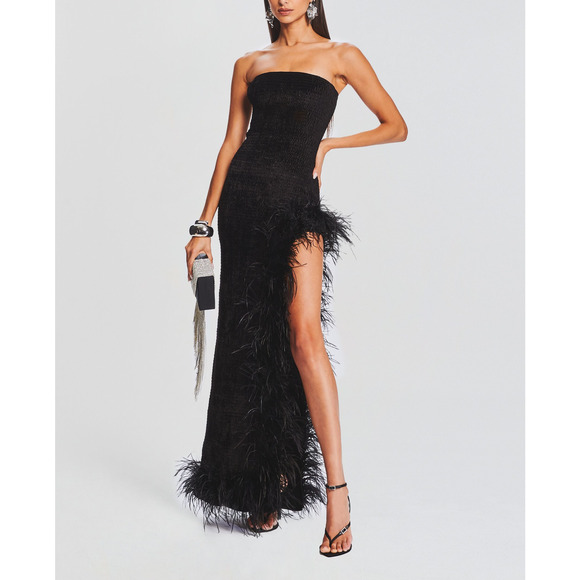 Retrofete 'Lula' Black Feather Dress Size M